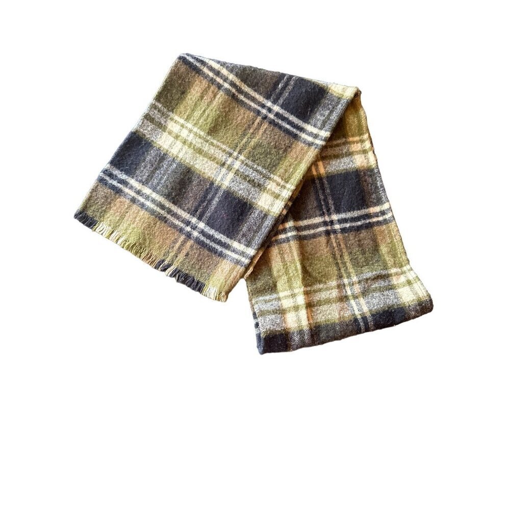 Scarf Green Blue Plaid Tartan Woven Fringed Soft Winter Wrap Accessory‎